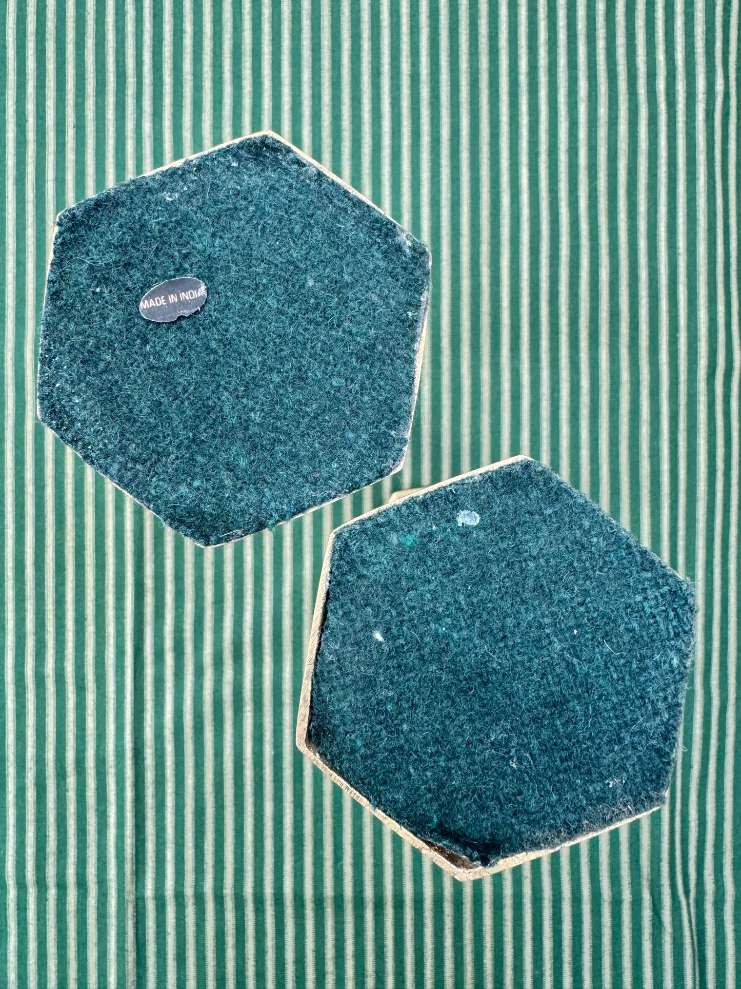 Brass Candlesticks with Green Velvet Underlining