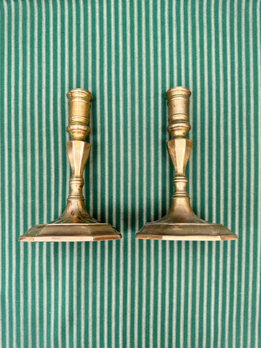 Brass Candlestick Set with Wide Base