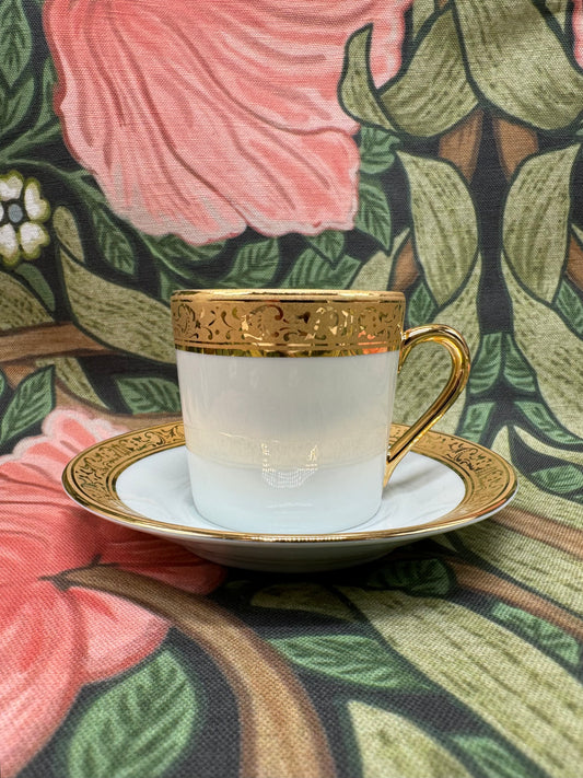 Limoges Demitasse Cup and Saucer with 22 Carat Gold Trim