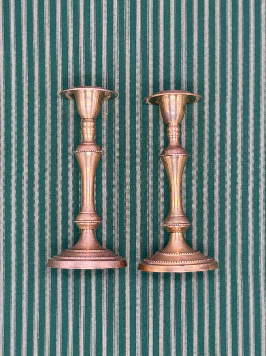 Brass Candlesticks with Raised Beaded Edges