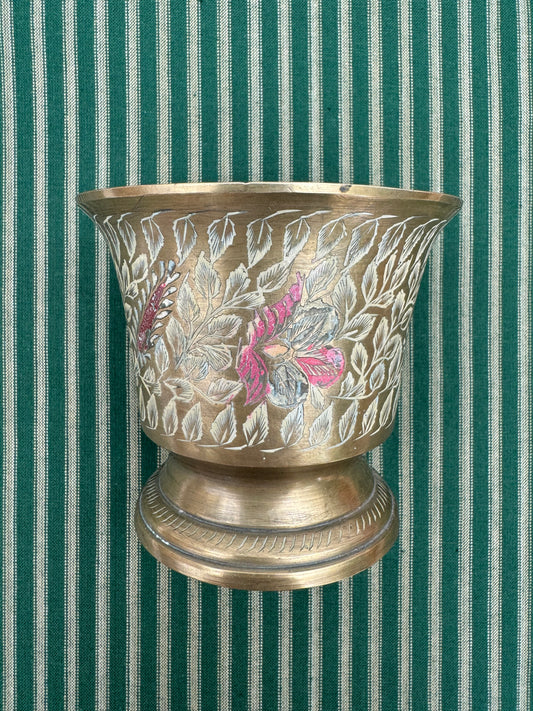 Etched Brass Floral Pedestal Cup