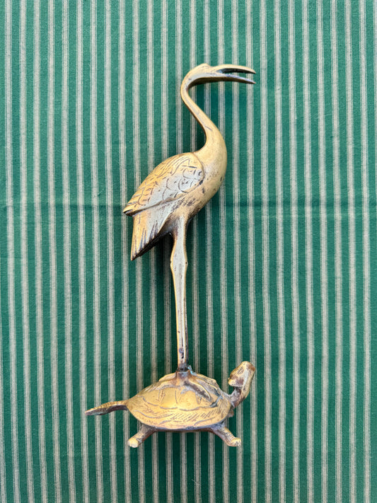 Brass Flamingo Perched on a Turtle